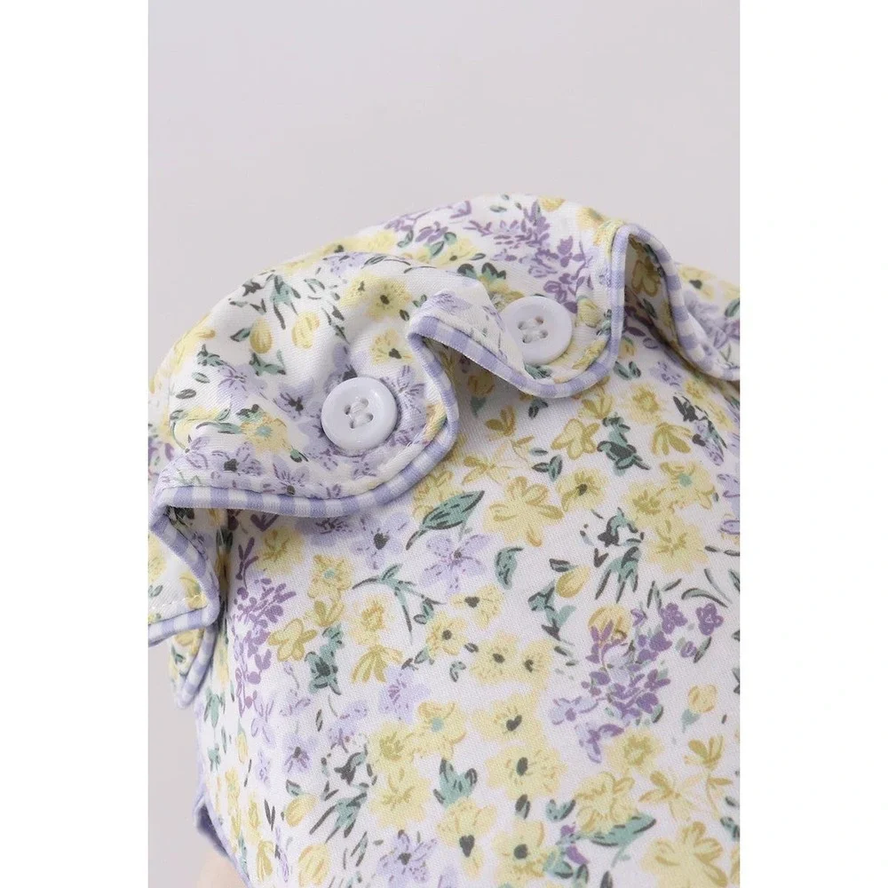 Golden Meadow Floral Ruffle Bow Bonnet Sun Infant Medium Wide Brim Blue Yellow